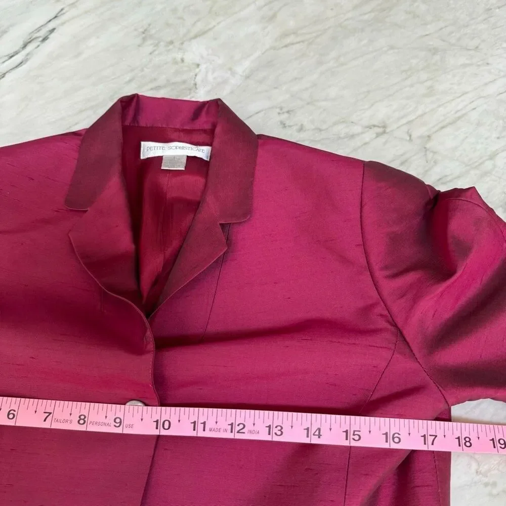 Petite Sophisticate vintage 3 Pc 100% Silk Pant Suit Fuchsia Pink Beaded Sz S